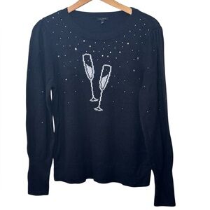 Talbots Puff Sleeve Sweater in black,sparkling champagne glass design. Women’s L